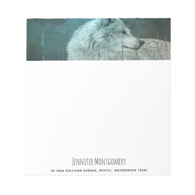 Beautiful Grey Wolf in a Dark Forest Notepad (Front)
