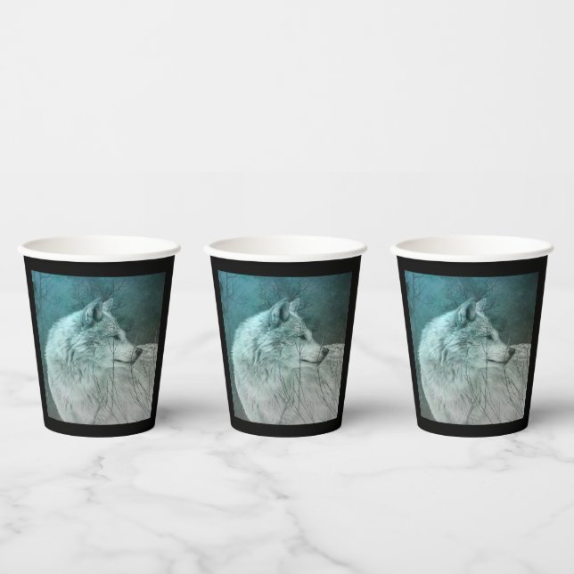 Beautiful Grey Wolf in a Dark Forest Paper Cups (Multi)