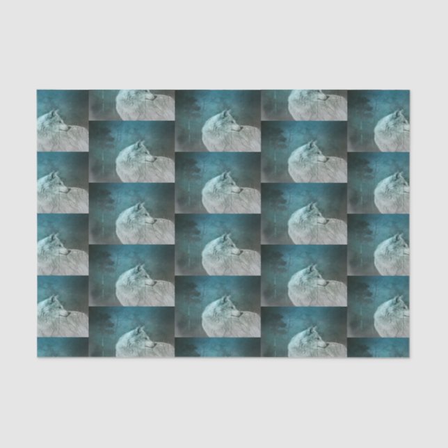 Beautiful Grey Wolf in a Dark Forest Pattern Tissue Paper (Front)