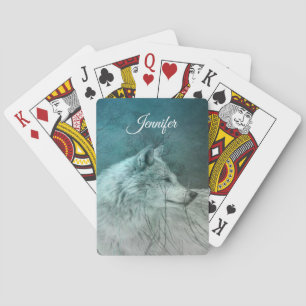 Beautiful Grey Wolf in a Dark Forest Playing Cards