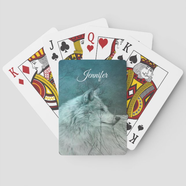 Beautiful Grey Wolf in a Dark Forest Playing Cards (Back)