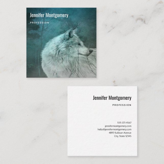 Beautiful Grey Wolf in a Dark Forest Square Business Card (Front/Back)
