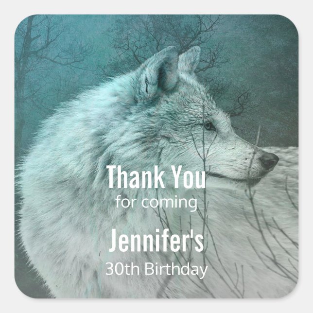 Beautiful Grey Wolf in a Dark Forest Square Sticker (Front)