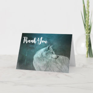 Beautiful Grey Wolf in a Dark Forest Thank You Card