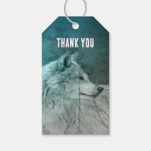Beautiful Grey Wolf in a Dark Forest Thank You Gift Tags