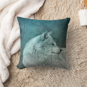 Beautiful Grey Wolf in a Dark Forest Throw Pillow