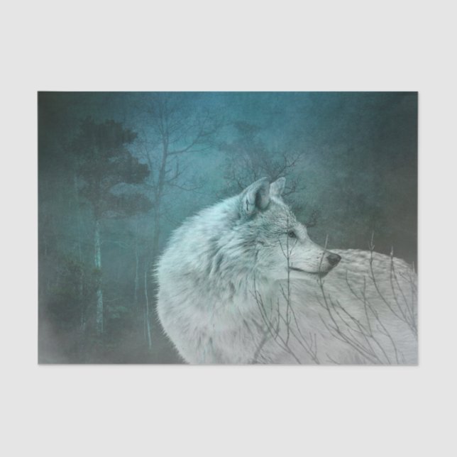 Beautiful Grey Wolf in a Dark Forest Tissue Paper (Front)