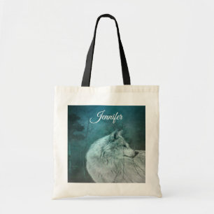 Beautiful Grey Wolf in a Dark Forest Tote Bag