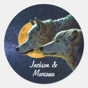 Beautiful Grey Wolves at Night  Classic Round Sticker