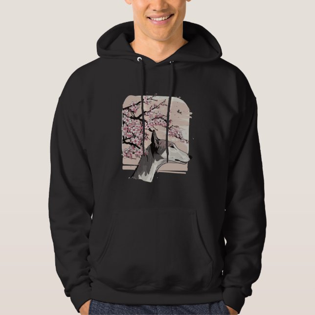 Beautiful Greyhound Cherry Blossom Dog Breed Japan Hoodie (Front)