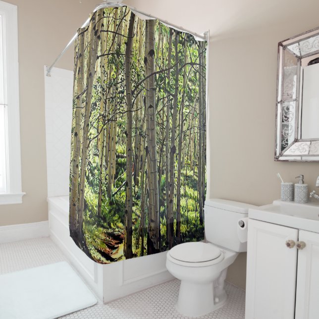 Beautiful Grove of Aspen Trees Shower Curtain (In Situ)
