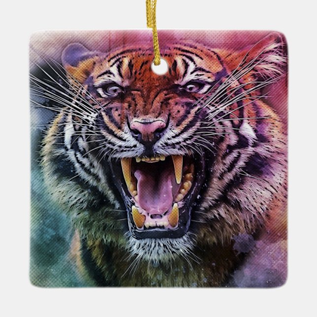 Beautiful Growling Bengal Tiger Face Photo Ceramic Ornament (Front)