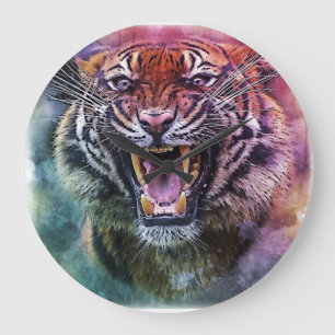 Beautiful Growling Bengal Tiger Face Photo Large Clock