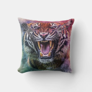 Beautiful Growling Bengal Tiger Face Photo Throw Pillow
