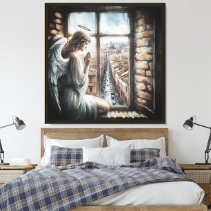 Beautiful Guardian Angel and Italian Old Town Canvas Print