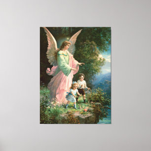 Beautiful Guardian Angel Guarding Children Canvas Print