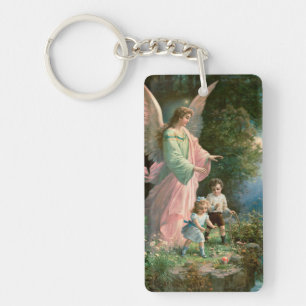 Beautiful Guardian Angel Guarding Children Keychain