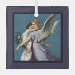 Beautiful Guardian Angel Painting Glass Ornament