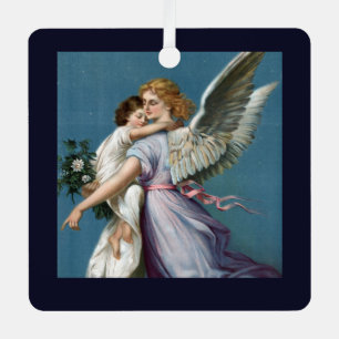Beautiful Guardian Angel Painting Metal Ornament