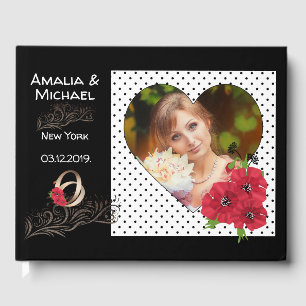 Beautiful guest book, flowers, red flowers, retro book