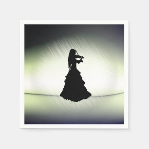 Beautiful Gypsy Girl Plays Violin Green Napkin