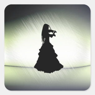 Beautiful Gypsy Girl Plays Violin Green  Square Sticker
