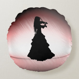 Beautiful Gypsy Girl Plays Violin Round Pillow