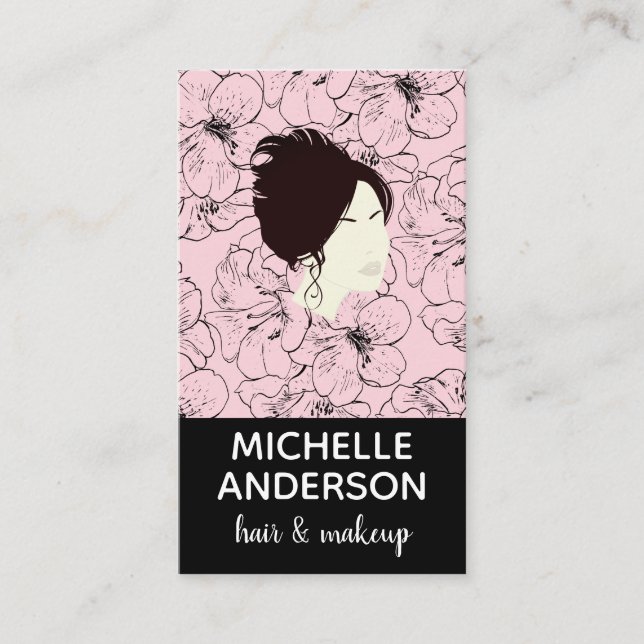 Beautiful Hair and Makeup / Floral Pattern Business Card (Front)