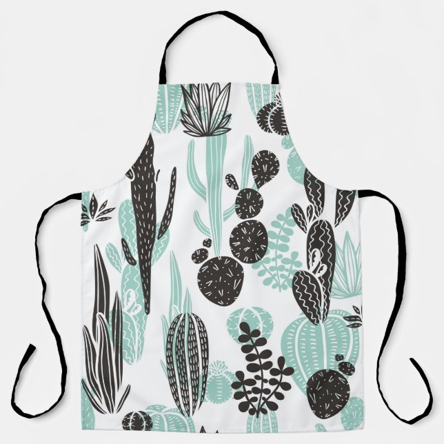 Beautiful hand drawn cacti doodle seamless pattern apron (Front)