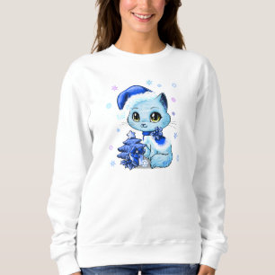 Beautiful Hand Drawn Christmas Cat Women's Sweater
