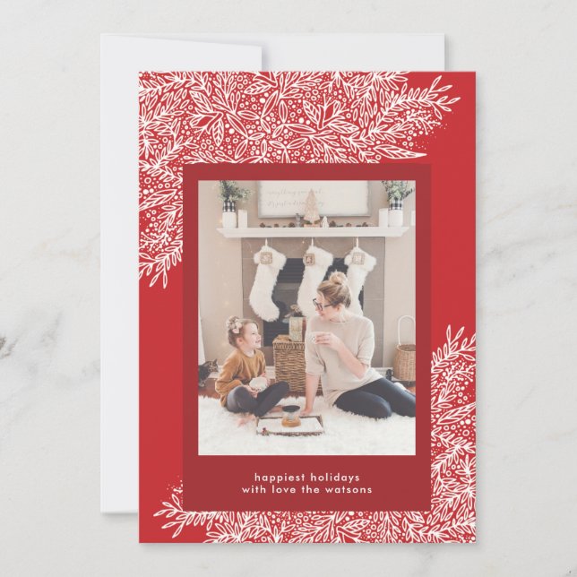 Beautiful hand drawn Christmas Holiday Photo Card (Front)