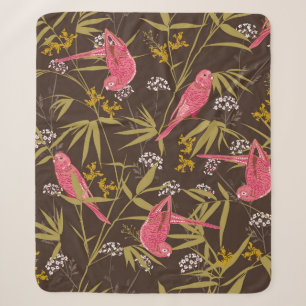 Beautiful Hand drawn parrot birds in Bamboo forest Sherpa Blanket