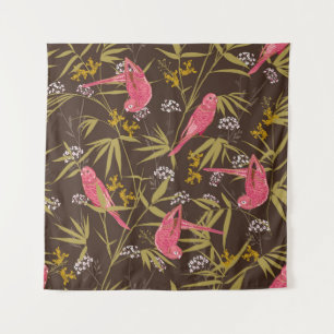 Beautiful Hand drawn parrot birds in Bamboo forest Tapestry