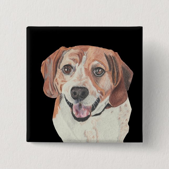 Beautiful Hand Drawn Pastel Beagle Pin Button (Front)