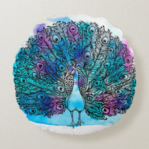 Beautiful Hand drawn Peacock bird consist many det Round Pillow