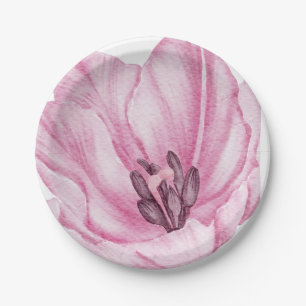 Beautiful Hand Drawn Pink Oriental Lily  Paper Plate