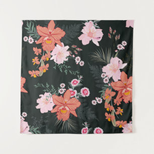 Beautiful hand drawn tropical forest floral,  seam tapestry
