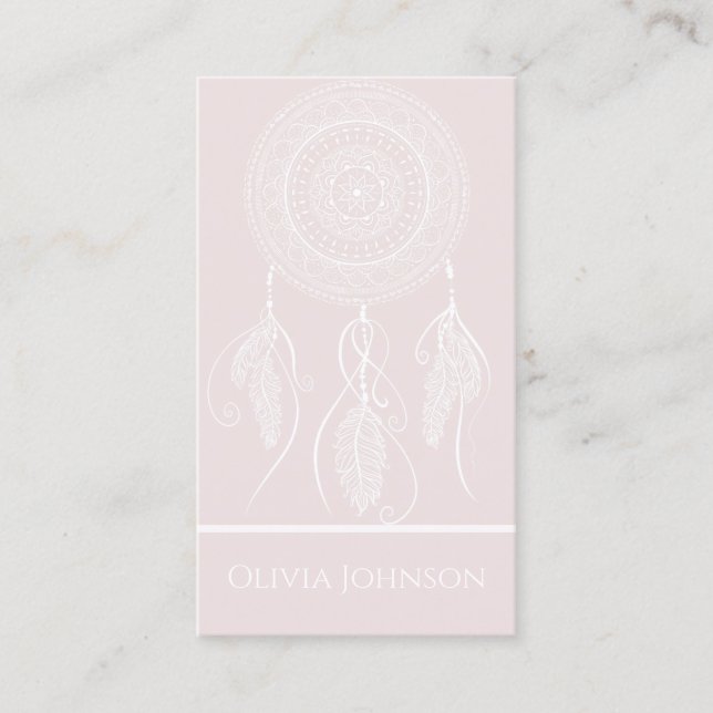 Beautiful Hand Drawn White Dream Catcher Mandala Business Card (Front)