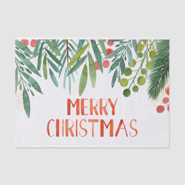 Beautiful Hand Lettered Watercolor Berry & Branch  Tissue Paper (Front)