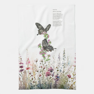 Beautiful Hand-Painted Ceylon Rose Butterflies Kitchen Towel