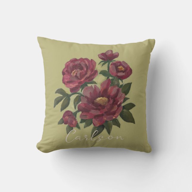 Beautiful, hand-painted floral spray customized throw pillow (Front)