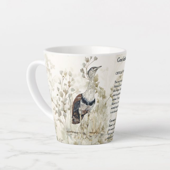 Beautiful Hand-Painted Great Indian Bustard Bird Latte Mug (Left Angle)