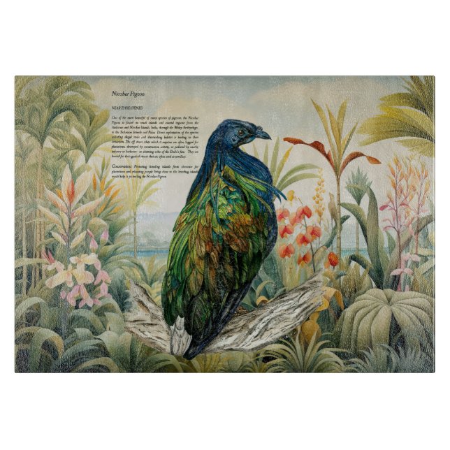Beautiful Hand-Painted Nicobar Pigeon Cutting Board (Front)