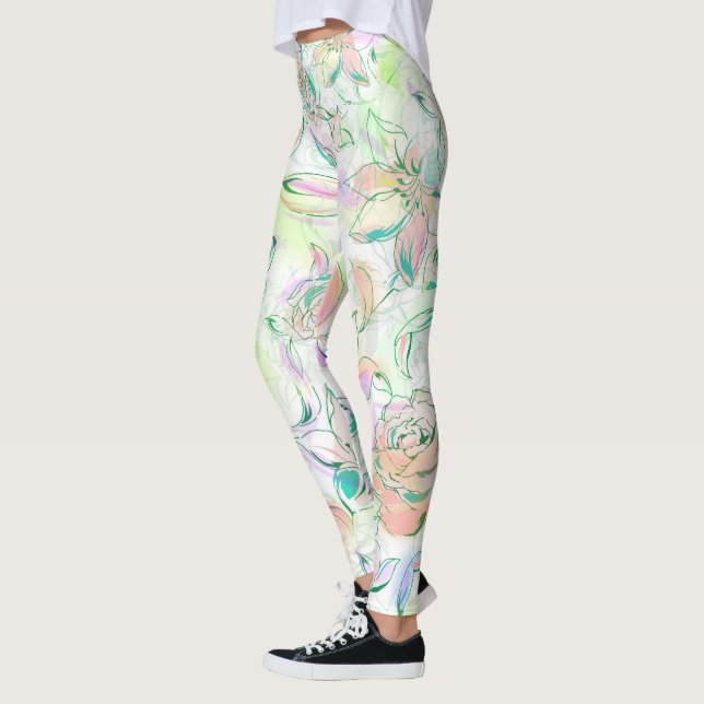 Beautiful Hand Painted Roses Leggings (Left)