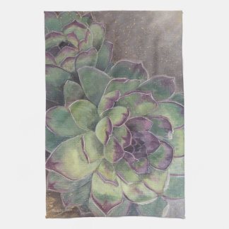 Beautiful Hand-Painted Succulent Botanical Art Kitchen Towel