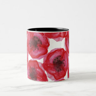 Beautiful Hand Painted Watercolor Poppy Flowers Two-Tone Coffee Mug