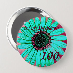 Beautiful hand sketched Flower 100th Birthday 4 Inch Round Button