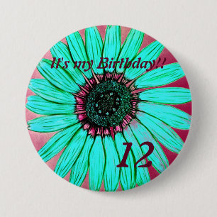 Beautiful hand sketched Flower 12th Birthday 3 Inch Round Button