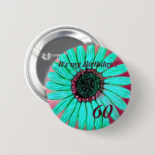 Beautiful hand sketched Flower 60th Birthday 2 Inch Round Button