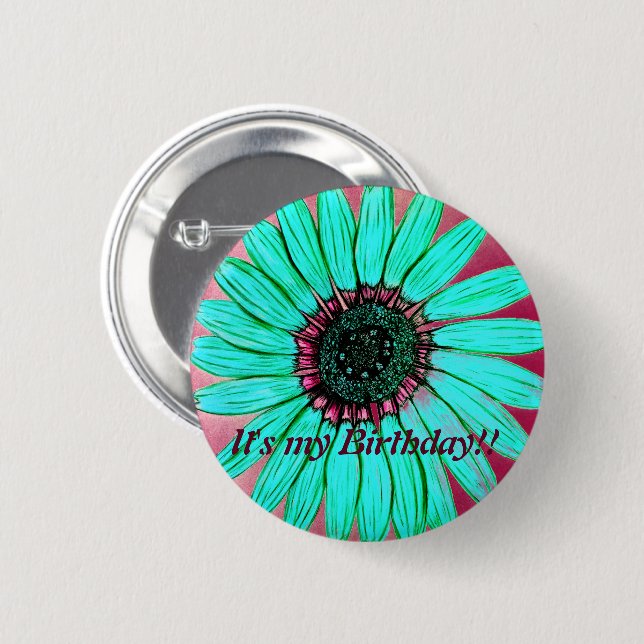 Beautiful hand sketched Flower Birthday 2 Inch Round Button (Front & Back)